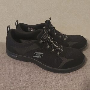 Skechers Arch Fit Black and Gray Slip-On Lace Sneakers